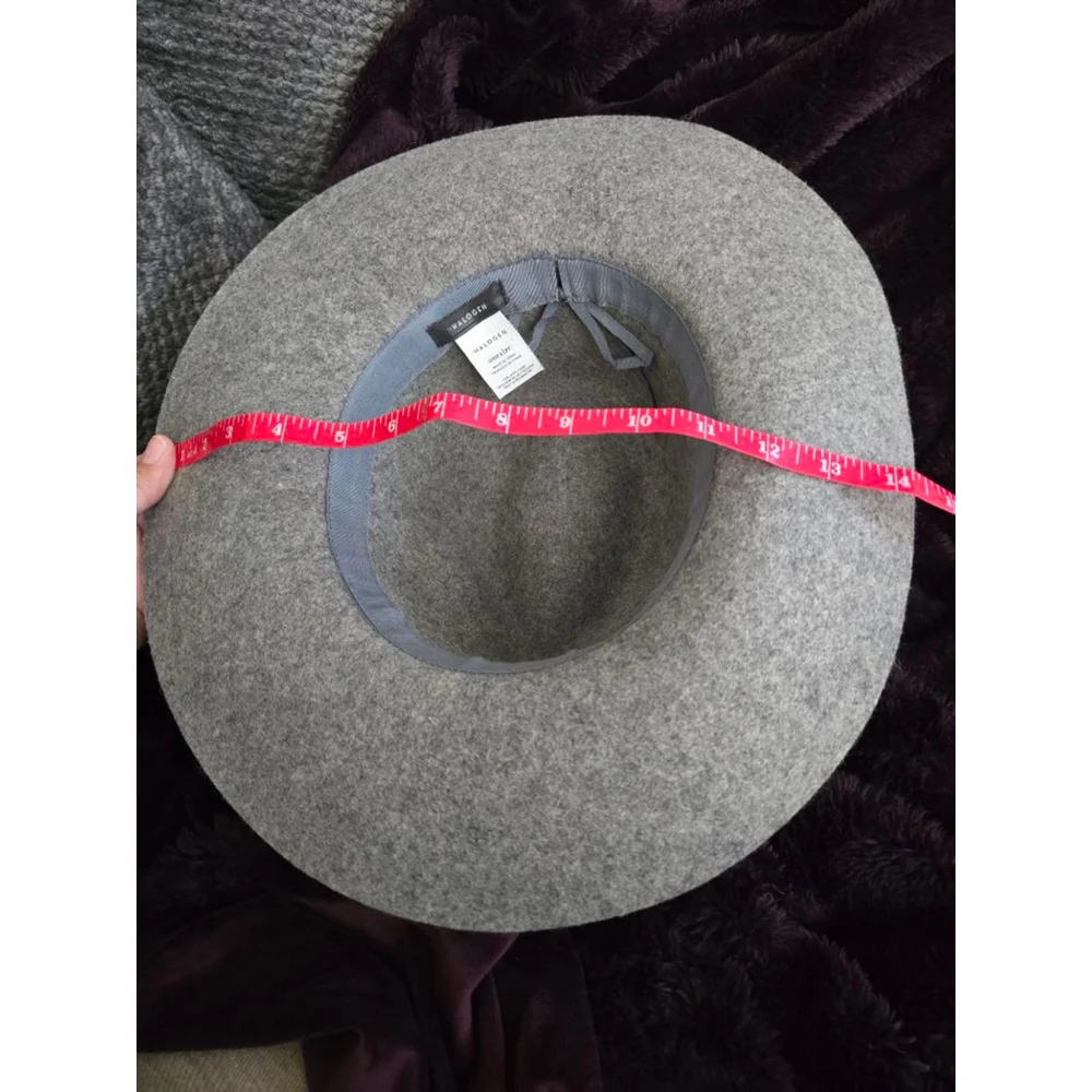 Womens Boho Nordstrom Halogen Gray Wool Wide Brim Fedora Hat One Size Black Band